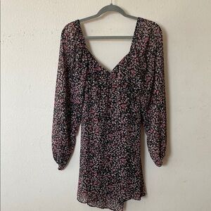 Francesca's Collections Pink and Black V-Neck Bishop Sleeve Sundress